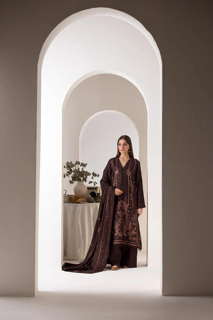 BrandsInn - 3PC DHANAK EMBROIDERED SHIRT WITH DHANAK EMBROIDERED SHAWL AND TROUSER-BIC-4012