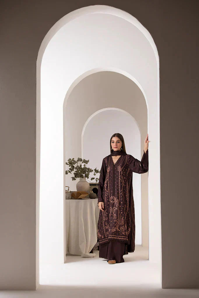 BrandsInn - 3PC DHANAK EMBROIDERED SHIRT WITH DHANAK EMBROIDERED SHAWL AND TROUSER-BIC-4012