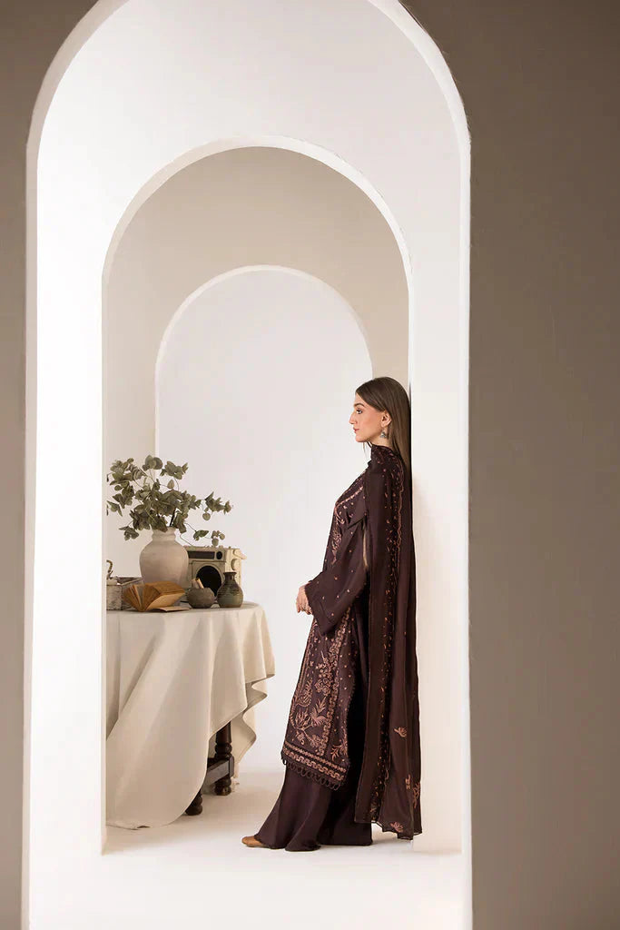 BrandsInn - 3PC DHANAK EMBROIDERED SHIRT WITH DHANAK EMBROIDERED SHAWL AND TROUSER-BIC-4012