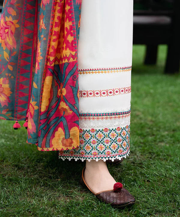 BrandsInn- 3PC DHANAK EMBROIDERED SHIRT WITH WOOL PRINT SHAWL AND TROUSER-BI-4087
