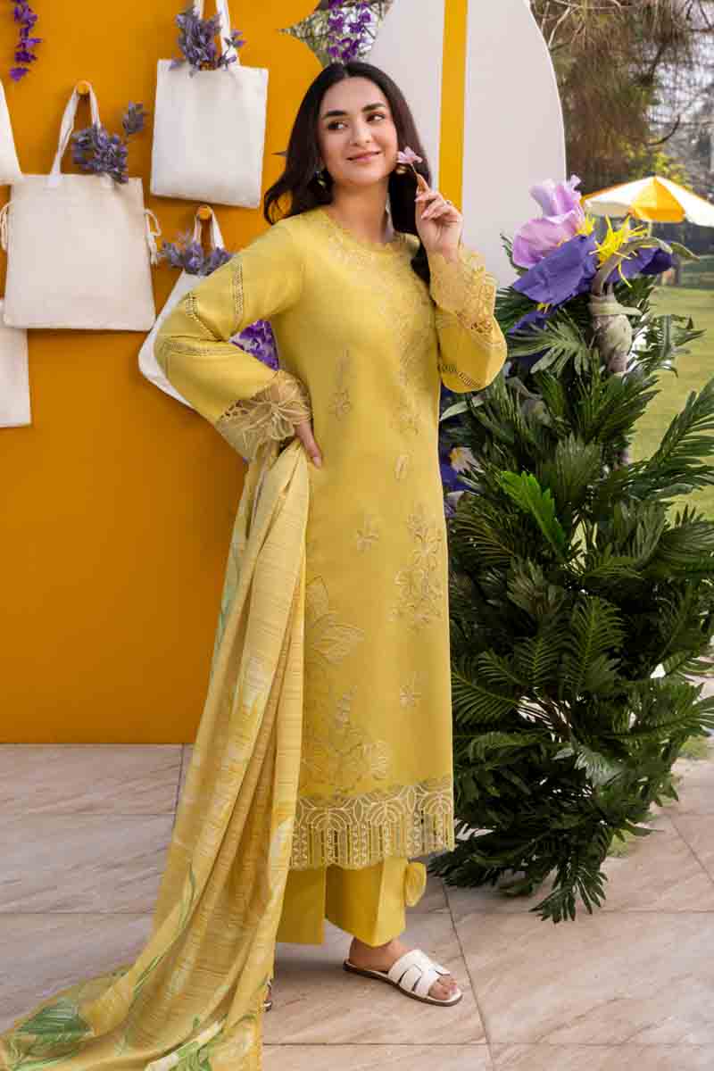 BrandsInn-3PC LAWN EMBROIDERED SHIRT WITH MONARK PRINT DUPATTA AND TROUSER-BI-297