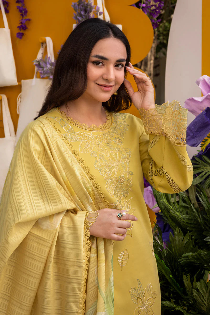 BrandsInn-3PC LAWN EMBROIDERED SHIRT WITH MONARK PRINT DUPATTA AND TROUSER-BI-297