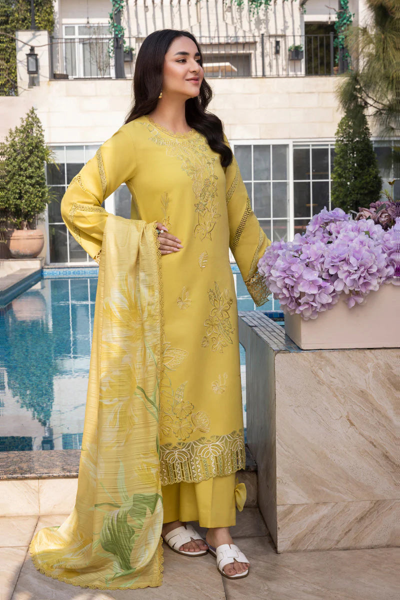 BrandsInn-3PC LAWN EMBROIDERED SHIRT WITH MONARK PRINT DUPATTA AND TROUSER-BI-297