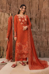RANG RASIYA-3PC LAWN CHIKANKARI EMB SHIRT WITH ORGANZA EMB DUPATTA AND EMB TROUSER-BI-4520