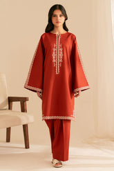 BrandsInn-2PC DHANAK EMBROIDRED SHIRT WITH DHANAK EMBROIDRED SLEEVES-BI-121