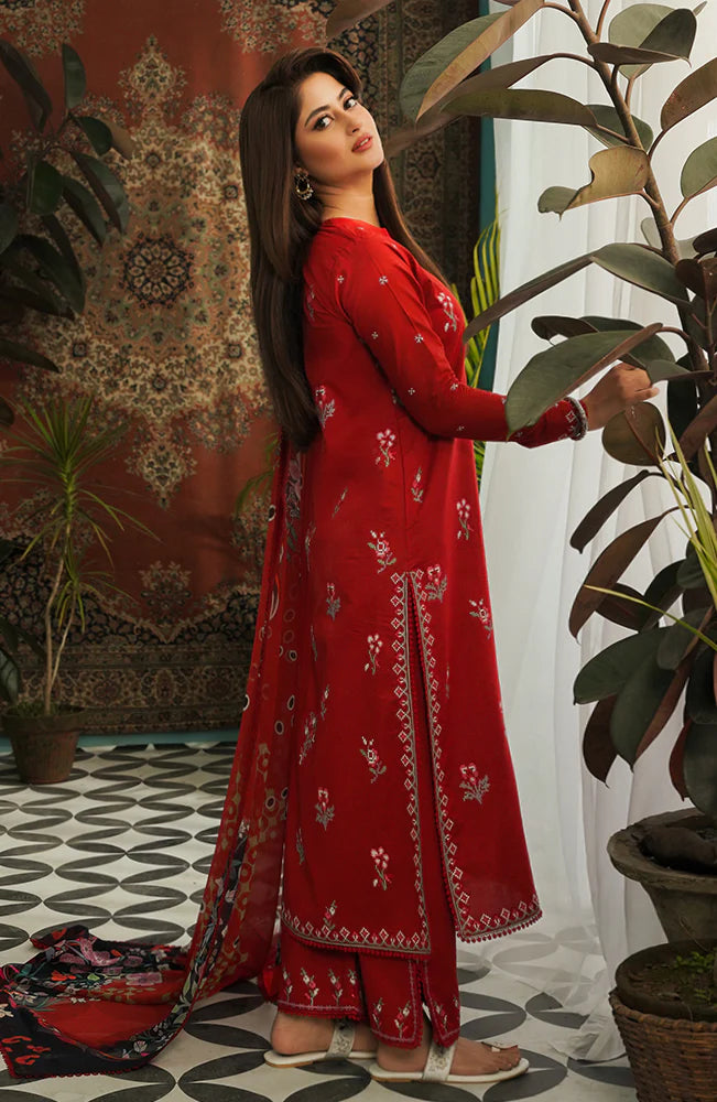 BrandsInn-3PC LAWN EMBROIDERED SHIRT WITH MONARK PRINT DUPATTA & EMB TROUSER-BI-159