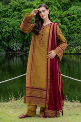BrandsInn-3PC DHANAK EMBROIDERED SHIRT WITH DHANAK EMB SHAWL & TROUSER-BI-5224
