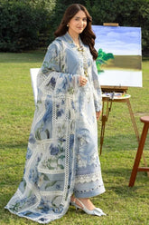 BrandsInn-3PC DHANAK EMBROIDERED SHIRT WITH COUTRAI PRINTED SHAWL AND TROUSER-BI-5100