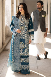 BrandsInn-3PC LAWN EMBROIDERED SHIRT WITH ORGANZA EMBROIDERED DUPATTA AND TROUSER-BI-4609