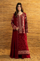 BrandsInn-3PC DHANAK EMBROIDERED SHIRT WITH DHANAK EMBROIDERED SHAWL AND TROUSER-BI-5282