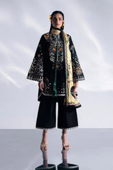 BrandsInn-3PC DHANAK EMBROIDERED SHIRT WITH COUTRAI PRINTED SHAWL AND TROUSER-BI-5237