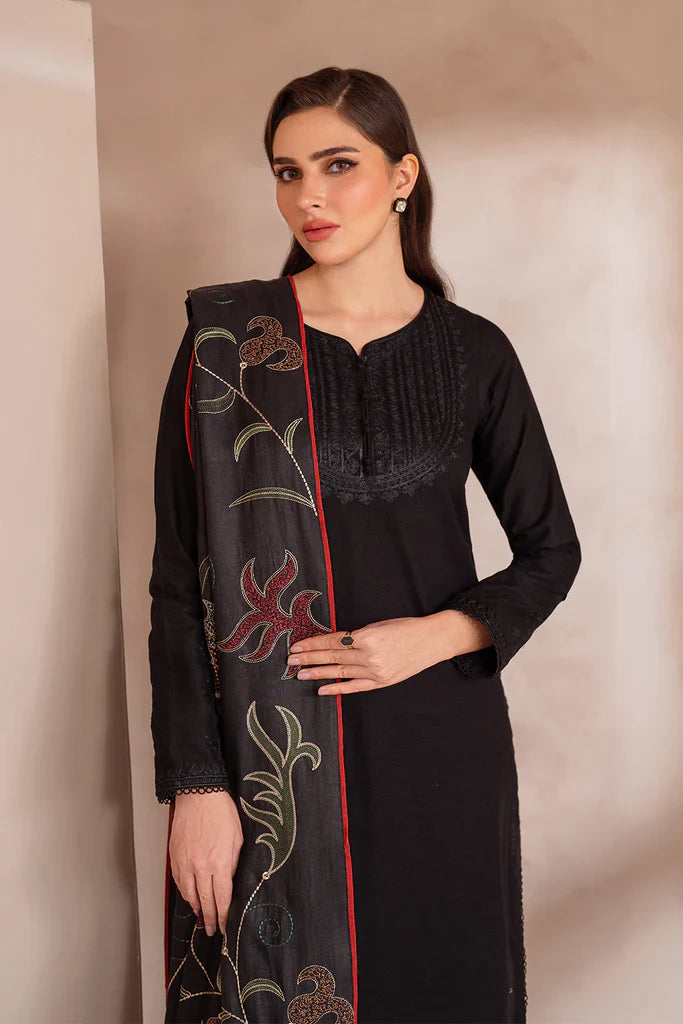 BrandsInn-3PC DHANAK EMBROIDERED SHIRT WITH DHANAK EMBROIDERED SHAWL & TROUSER-BI-4131