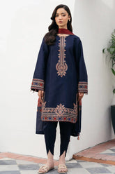BrandsInn-3PC DHANAK EMBROIDERED SHIRT WITH COURTRAI PRINTED SHAWL AND TROUSER-BI-4301