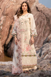 BrandsInn-3PC LAWN LASERCUTWORK EMBROIDERED SHIRT WITH KHAADI NET EMBROIDERED DUPATTA AND TROUSER-BI-4721