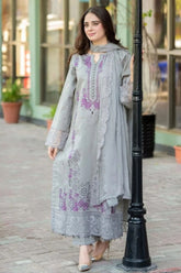 BrandsInn-3PC DHANAK EMBROIDERED SHIRT WITH CHIFFON EMBROIDERED DUPATTA AND TROUSER BI-5211