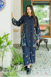 BrandsInn-2PC DHANAK EMBROIDERED SHIRT WITH DHANAK EMBROIDRED TROUSER-BI-136