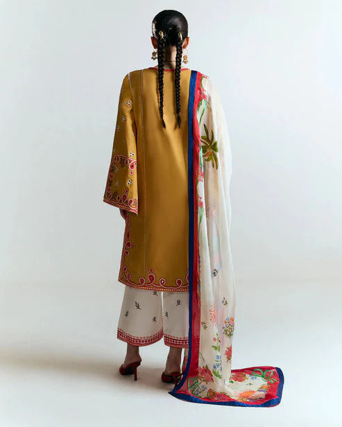 BrandsInn- 3PC LAWN HEAVY EMBROIDERED SHIRT WITH MONARK PRINTED DUPATTA AND EMB TROUSER-BI-420