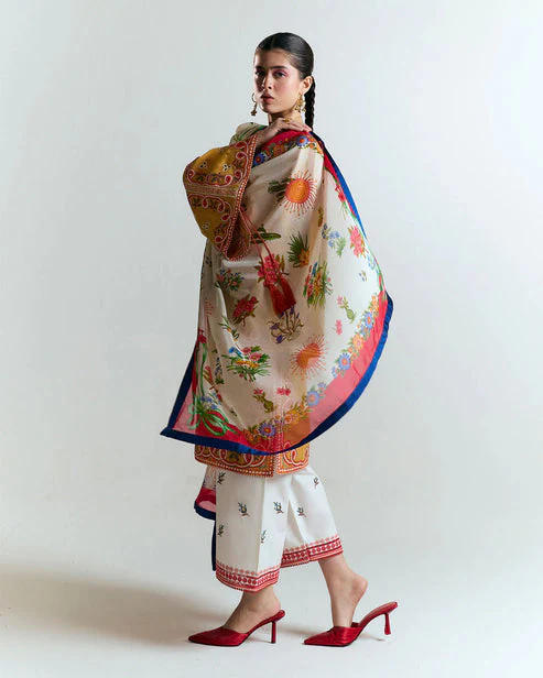 BrandsInn- 3PC LAWN HEAVY EMBROIDERED SHIRT WITH MONARK PRINTED DUPATTA AND EMB TROUSER-BI-420