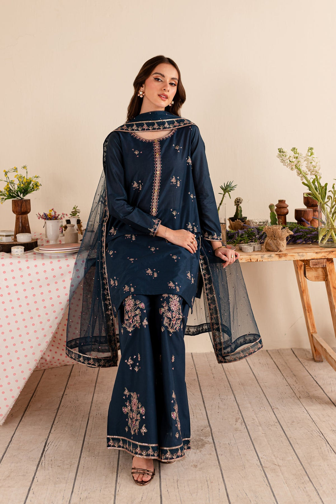 BATIK-3PC DHANAK EMBROIDERED SHIRT DHANAK EMBROIDERED SHAWL AND EMB TROUSER-BI-4173