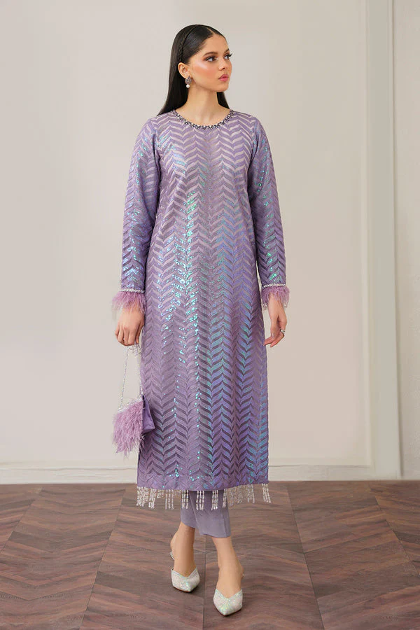 BrandsInn- ORGANZA 3PC SEQUENCE EMBROIDERED SHIRT WITH ORGANZA SEQUENCE EMBROIDERED DUPATTA WITH SILK TROUSER -BI-438