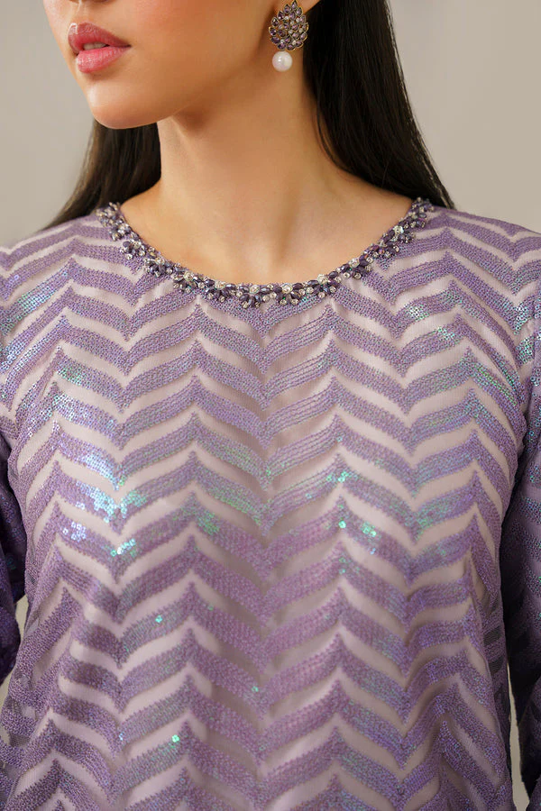 BrandsInn- ORGANZA 3PC SEQUENCE EMBROIDERED SHIRT WITH ORGANZA SEQUENCE EMBROIDERED DUPATTA WITH SILK TROUSER -BI-438