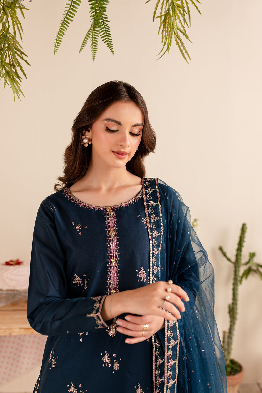 BATIK-3PC DHANAK EMBROIDERED SHIRT DHANAK EMBROIDERED SHAWL AND EMB TROUSER-BI-4173