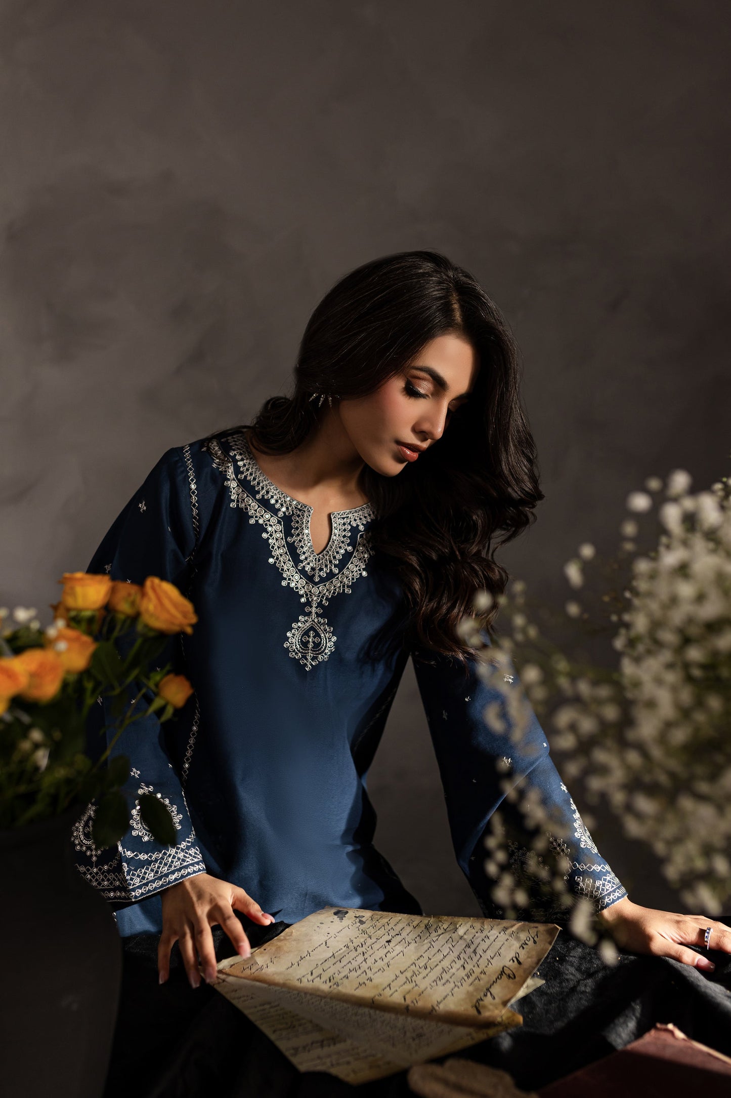 BrandsInn-2PC SEQUENCE LAWN EMBROIDERED SHIRT WITH SEQUIN LAWN EMBROIDERED TROUSER-BI-127