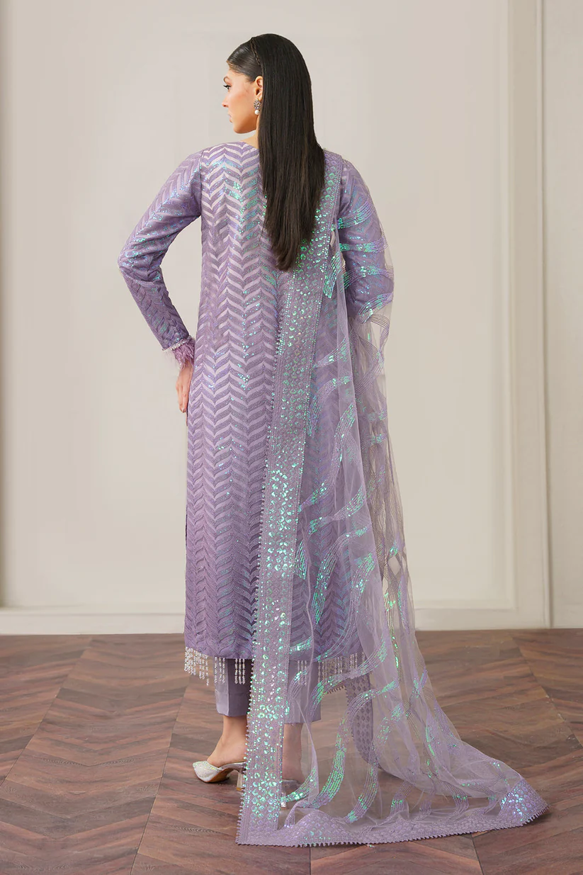 BrandsInn- ORGANZA 3PC SEQUENCE EMBROIDERED SHIRT WITH ORGANZA SEQUENCE EMBROIDERED DUPATTA WITH SILK TROUSER -BI-438