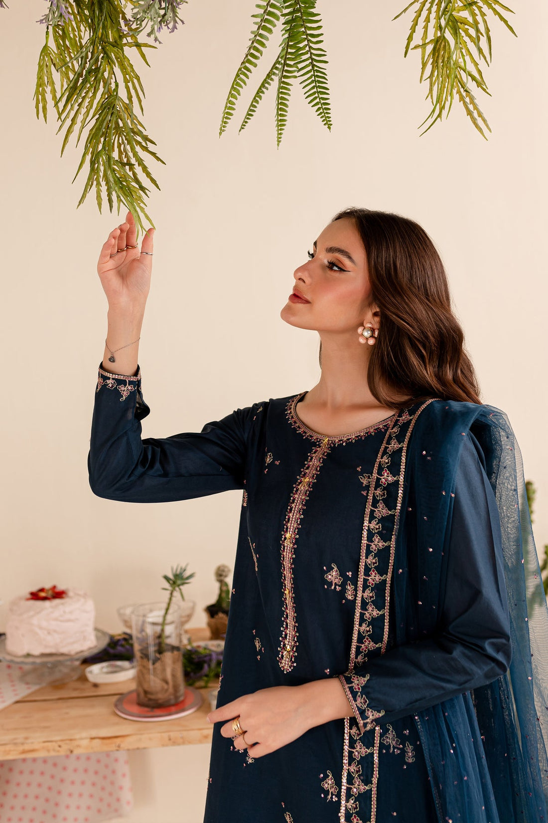 BATIK-3PC DHANAK EMBROIDERED SHIRT DHANAK EMBROIDERED SHAWL AND EMB TROUSER-BI-4173