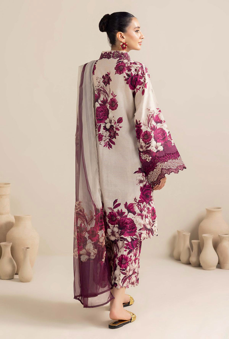 BrandsInn-3PC LAWN PRINTED EMB SHIRT WITH CHIFFON PRINT DUPATTA AND PRINT TROUSER-BI-313