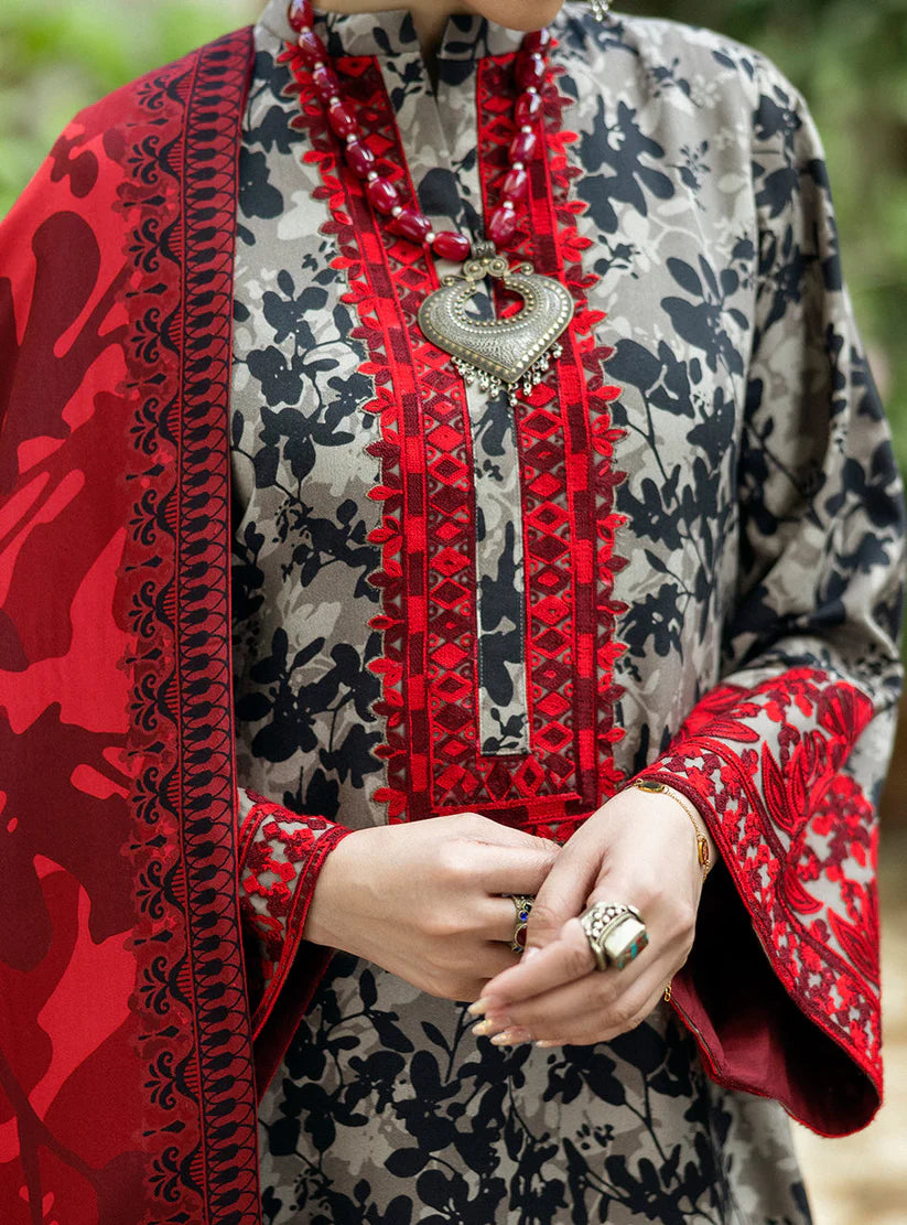 BrandsInn-3PC LAWN EMBROIDERED PRINTED SHIRT WITH LAWN PRINT DUPATTA AND PRINT TROUSER-BI-336