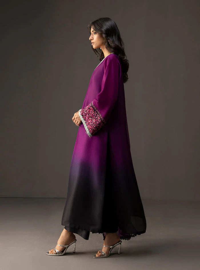 BrandsInn-3PC SHAMOZ SILK PRINT EMBROIDERED SHIRT WITH SOFT SILK PRINT DUPATTA & SILK TROUSER -BI-4164