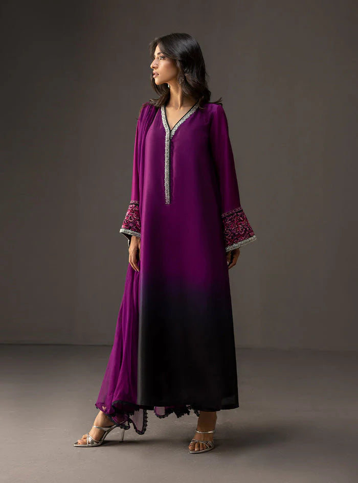 BrandsInn-3PC SHAMOZ SILK PRINT EMBROIDERED SHIRT WITH SOFT SILK PRINT DUPATTA & SILK TROUSER -BI-4164
