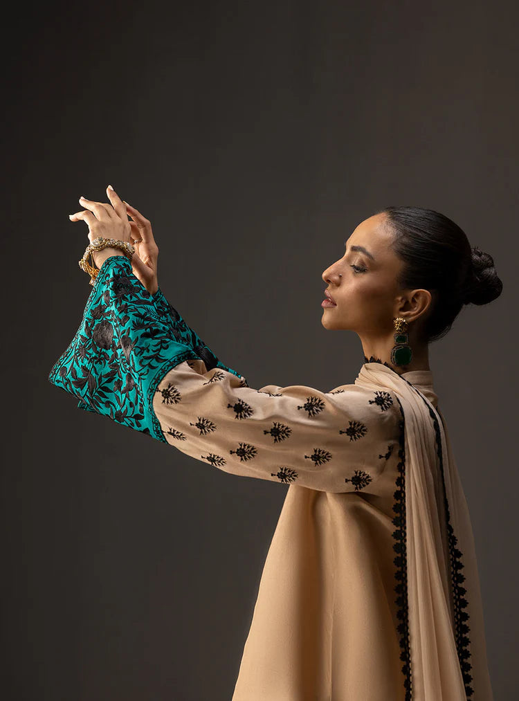 BrandsInn-3PC SHAMOZ SILK PRINT EMBROIDERED SHIRT WITH SOFT SILK PRINT DUPATTA & SILK TROUSER-BI-4165