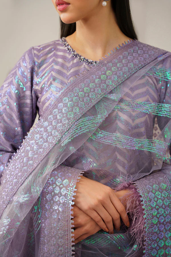 BrandsInn- ORGANZA 3PC SEQUENCE EMBROIDERED SHIRT WITH ORGANZA SEQUENCE EMBROIDERED DUPATTA WITH SILK TROUSER -BI-438