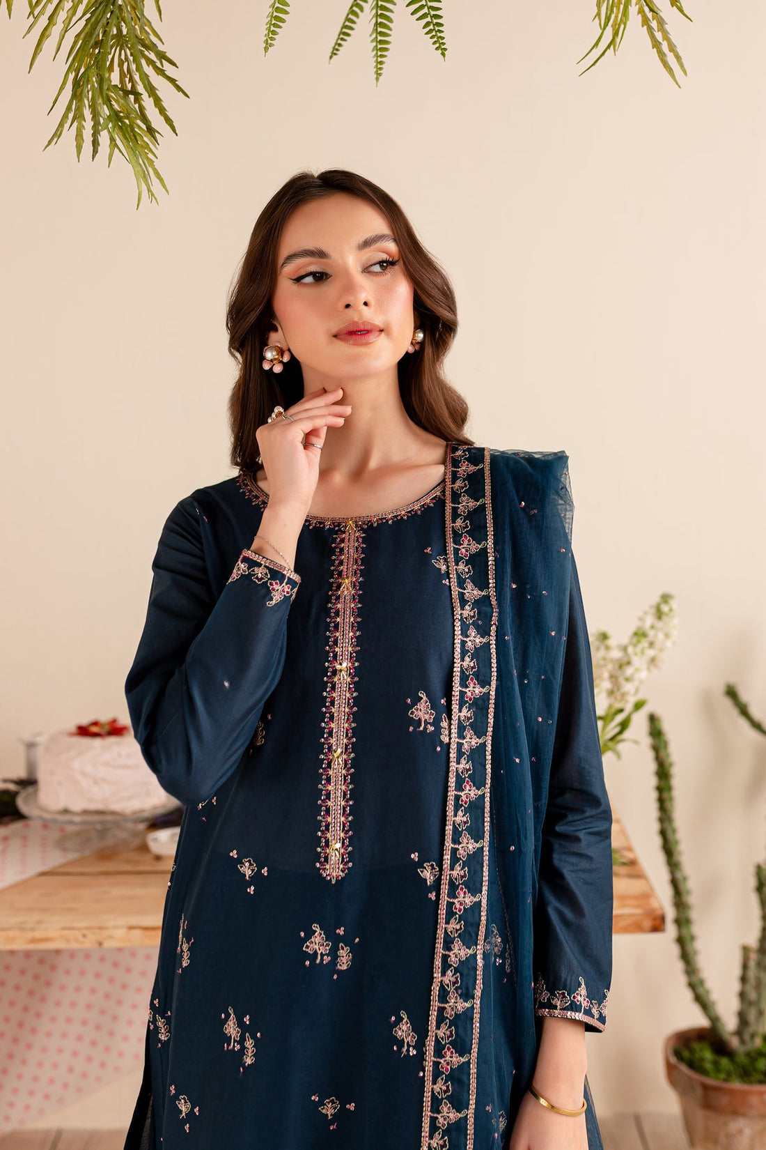 BATIK-3PC DHANAK EMBROIDERED SHIRT DHANAK EMBROIDERED SHAWL AND EMB TROUSER-BI-4173