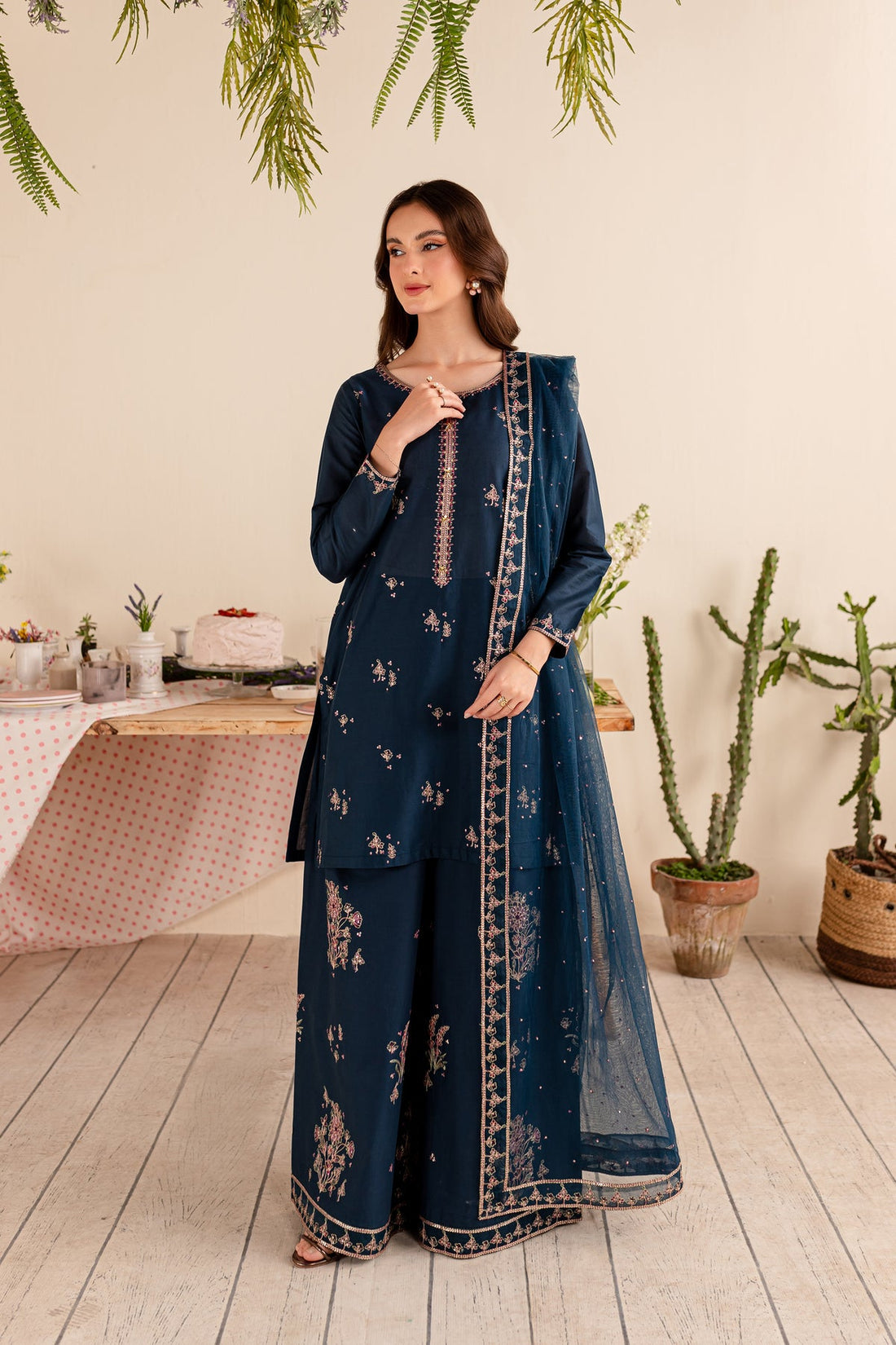 BATIK-3PC DHANAK EMBROIDERED SHIRT DHANAK EMBROIDERED SHAWL AND EMB TROUSER-BI-4173