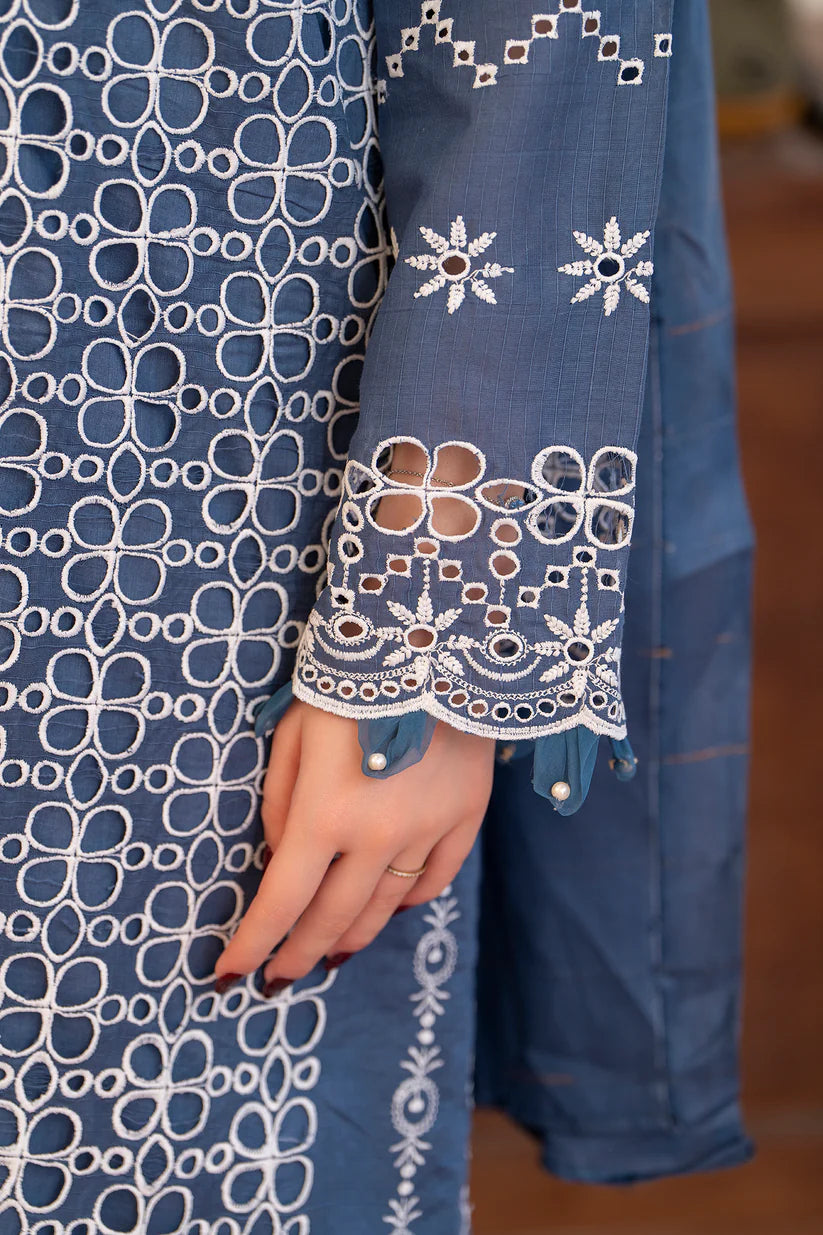 BrandsInn-3PC LAWN CHIKENKARI EMBROIDERED SHIRT WITH LAWN TUBE SLUB DUPATTA-BI-326