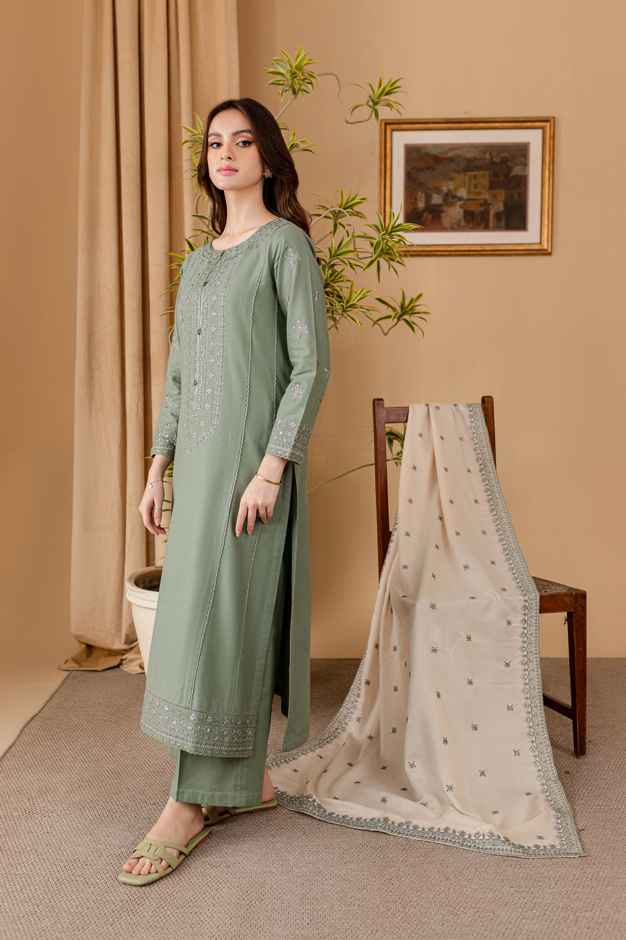 BrandsInn - 3PC LAWN EMBROIDERED SHIRT WITH LAWN EMBROIDERED DUPATTA AND LAWN TROUSER-BI-260