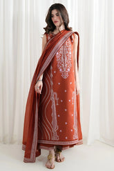 BrandsInn-3PC DHANAK EMBROIDERED SHIRT WITH DHANAK EMBROIDERED SHAWL AND EMB TROUSER-BI-5089