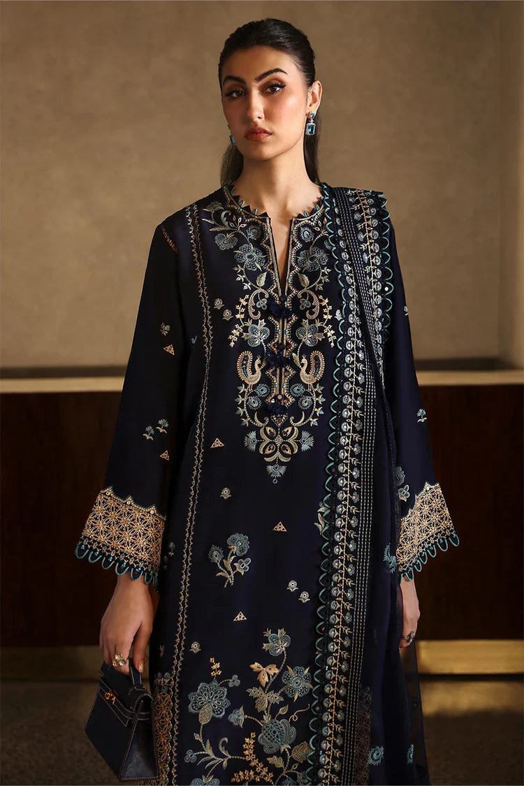 BrandsInn-3PC DHANAK EMBROIDERED SHIRT WITH DHANAK EMBROIDRED SHAWL & TROUSER -BI-4181