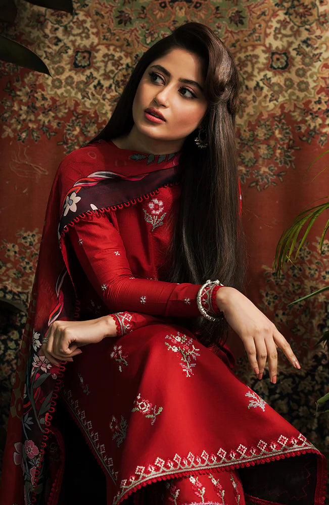 BrandsInn-3PC LAWN EMBROIDERED SHIRT WITH MONARK PRINT DUPATTA & EMB TROUSER-BI-159