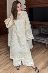 BrandsInn-3PC LAWN HEAVY EMBROIDERED SHIRT WITH ORGANZA EMBROIDERED DUPATTA AND TROUSER-BI-4799