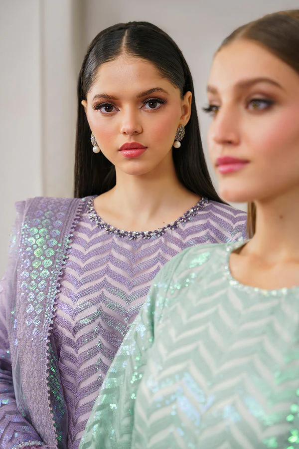 BrandsInn- ORGANZA 3PC SEQUENCE EMBROIDERED SHIRT WITH ORGANZA SEQUENCE EMBROIDERED DUPATTA WITH SILK TROUSER -BI-438
