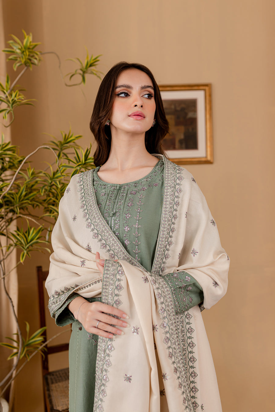 BrandsInn - 3PC LAWN EMBROIDERED SHIRT WITH LAWN EMBROIDERED DUPATTA AND LAWN TROUSER-BI-260