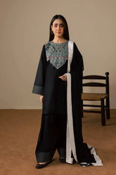 BrandsInn-3PC DHANAK EMBROIDERED SHIRT WITH DHANAK SHAWL AND TROUSER-BI-5200