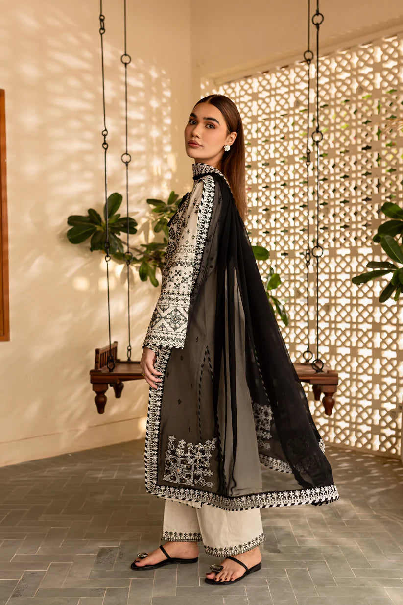BrandsInn-3PC LAWN EMBROIDERED SHIRT WITH CHIFFON EMBROIDERED DUPATTA AND TROUSER-BI-302