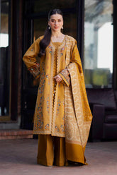 BrandssInn-3PC KHADDAR EMBROIDERED SHIRT WITH COURTRAI PRINTED SHAWL & TROUSER-BI-4377