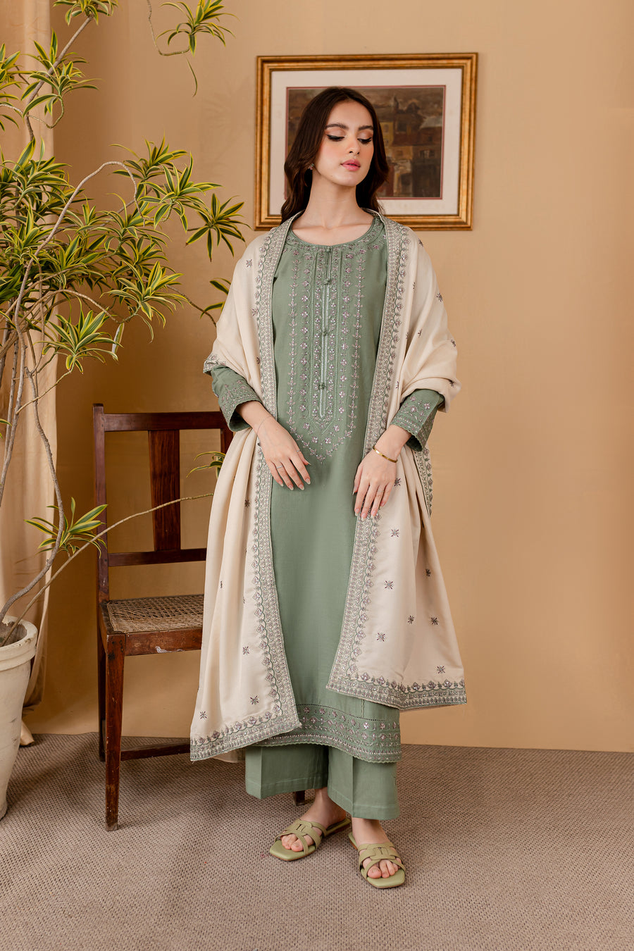 BrandsInn - 3PC LAWN EMBROIDERED SHIRT WITH LAWN EMBROIDERED DUPATTA AND LAWN TROUSER-BI-260