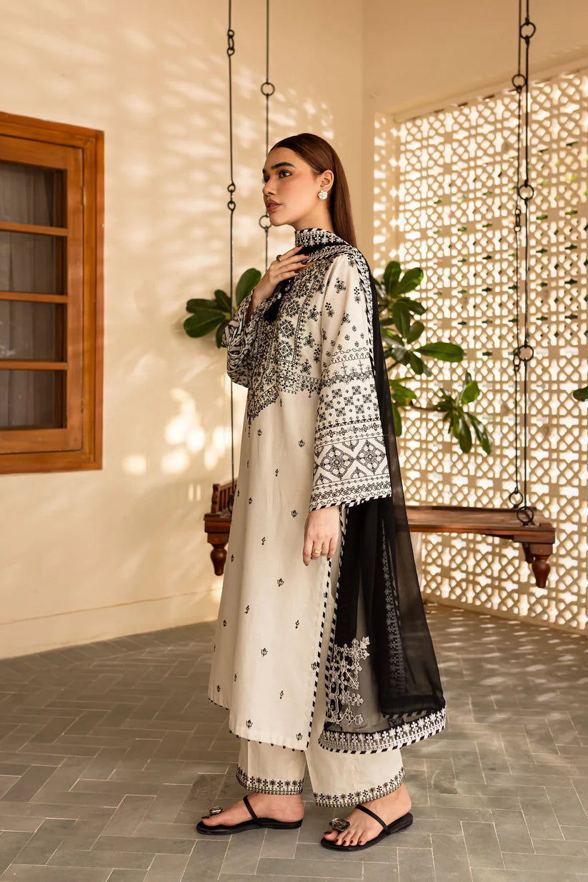 BrandsInn-3PC LAWN EMBROIDERED SHIRT WITH CHIFFON EMBROIDERED DUPATTA AND TROUSER-BI-302